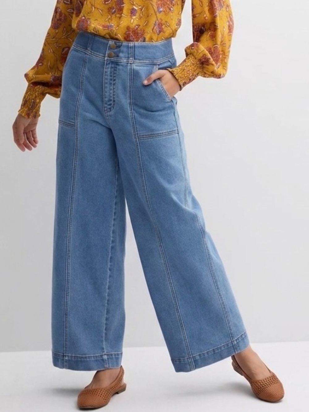 Farmers Market Patch Pocket High Rise Wide Leg Stretch Jeans